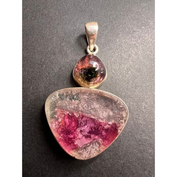 NEW Watermelon Tri color tourmaline sterling silver pendant 11.02 grams - Picture 2 of 14